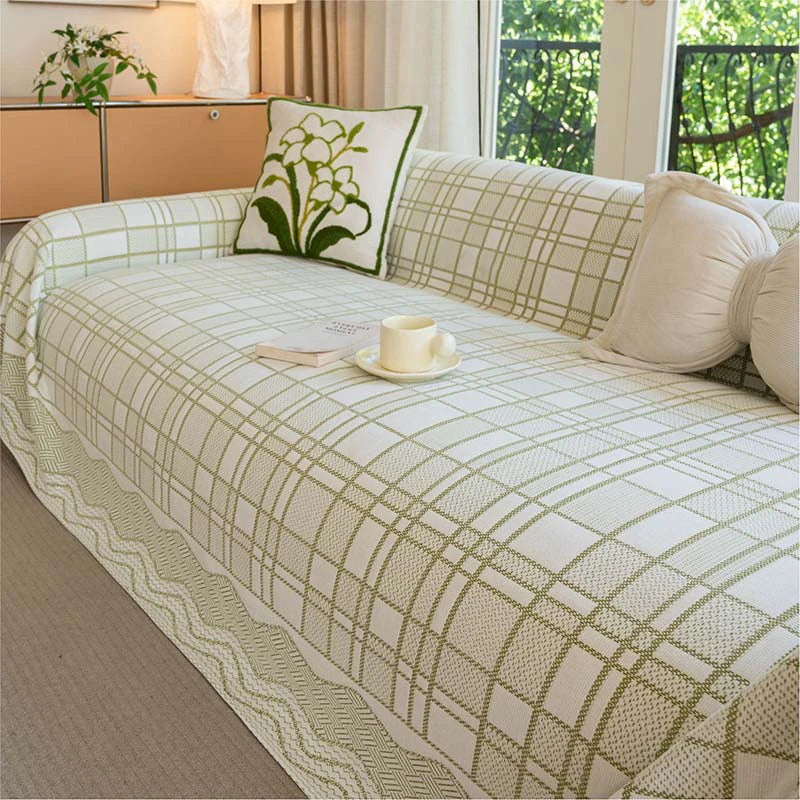 Karo-Muster Atmungsaktive Chenille Sofa-Schutz-Husse