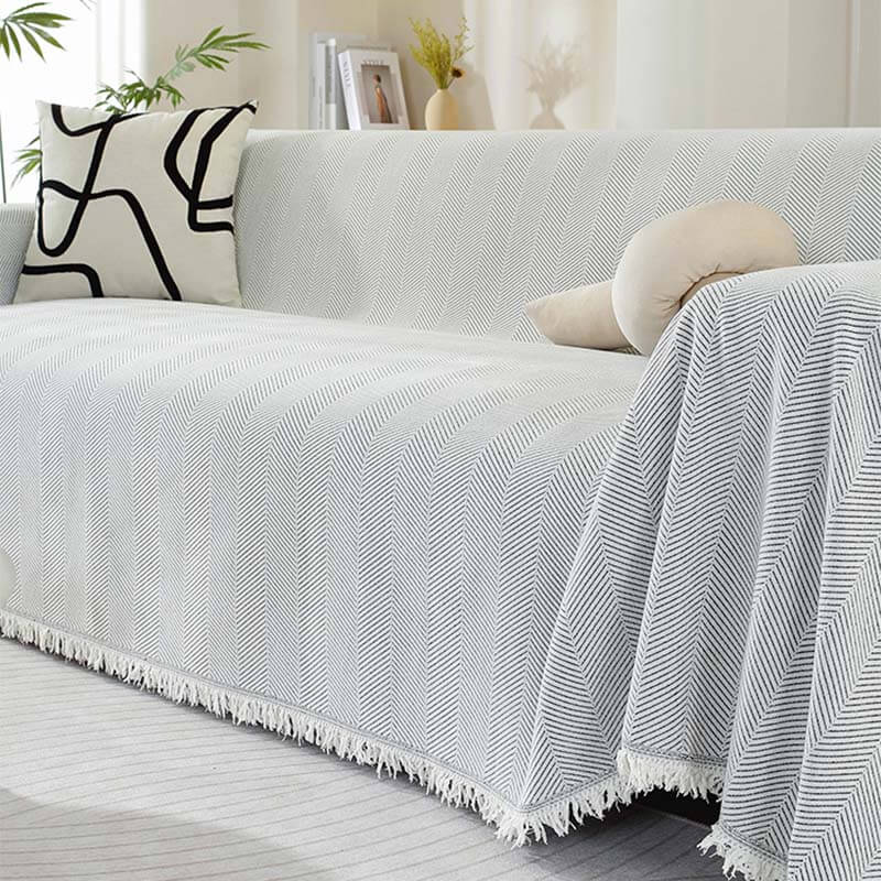 Quaste Outdoor Couchbezug Chenille-Decke mit Fischgrätenmuster