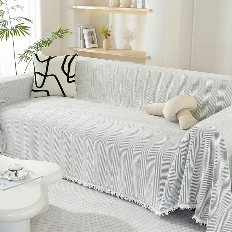Quaste Outdoor Couchbezug Chenille-Decke mit Fischgrätenmuster