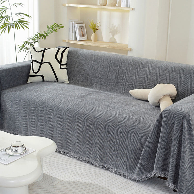 Quaste Outdoor Couchbezug Chenille-Decke mit Fischgrätenmuster