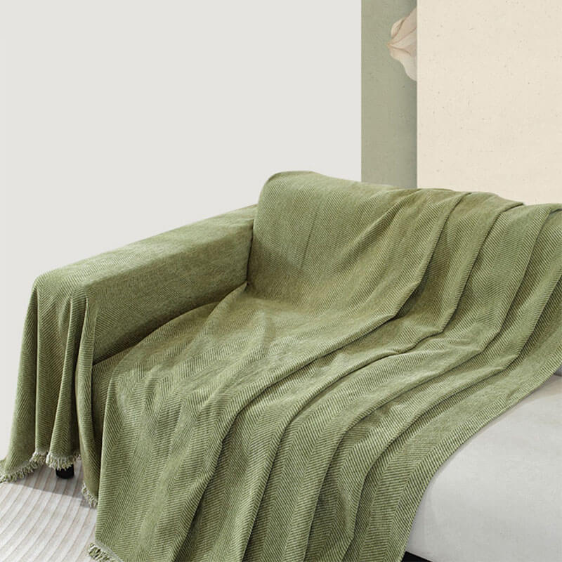 Quaste Couchbezug Chenille-Decke mit Fischgrätenmuster