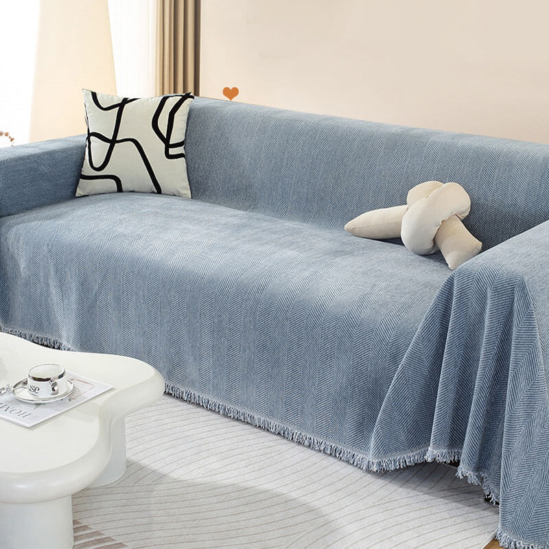 Quaste Couchbezug Chenille-Decke mit Fischgrätenmuster