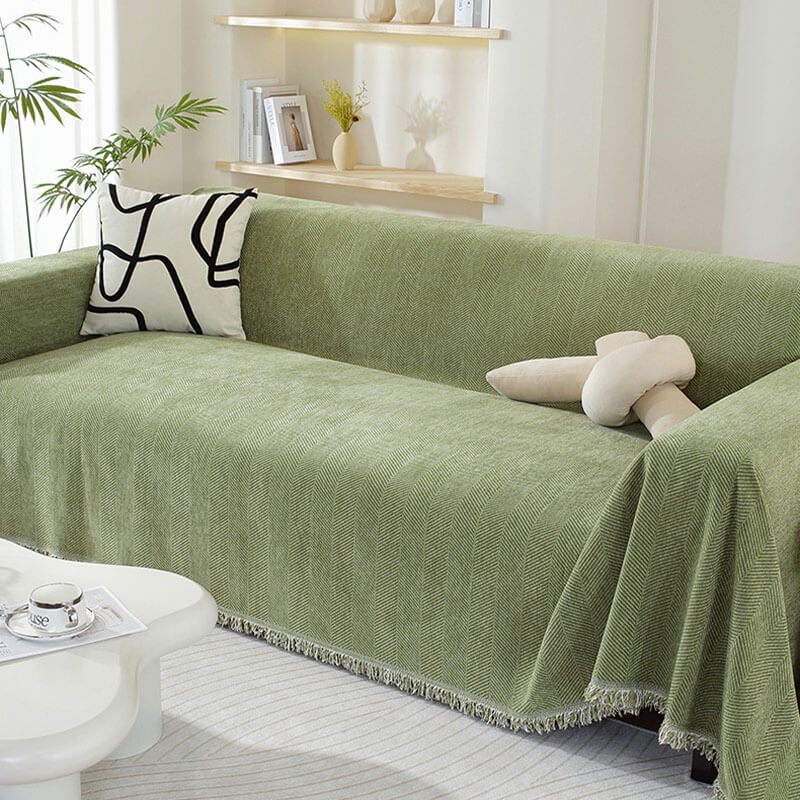 Quaste Outdoor Couchbezug Chenille-Decke mit Fischgrätenmuster