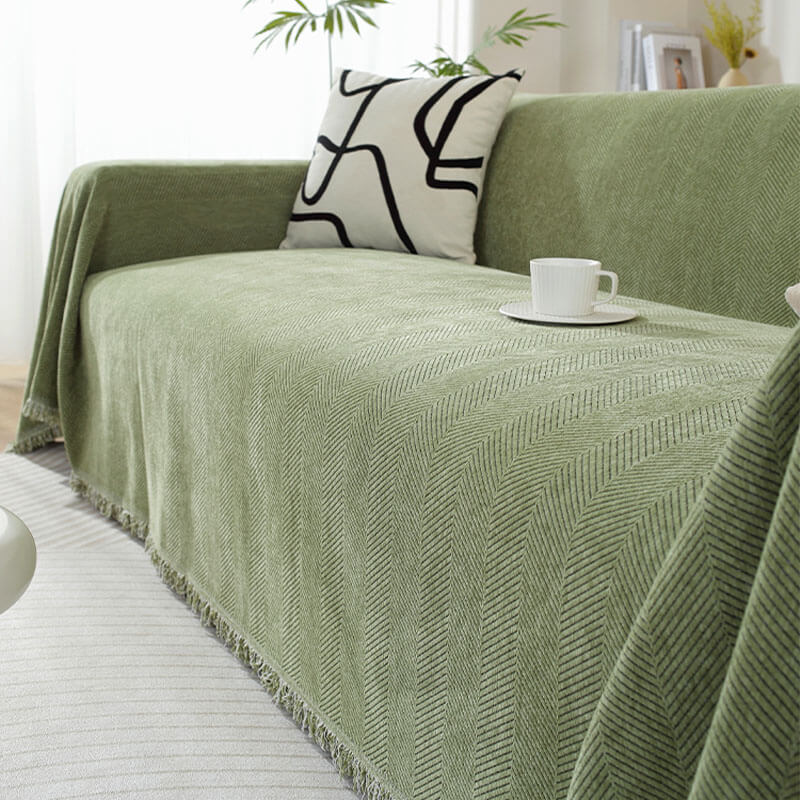 Quaste Outdoor Couchbezug Chenille-Decke mit Fischgrätenmuster