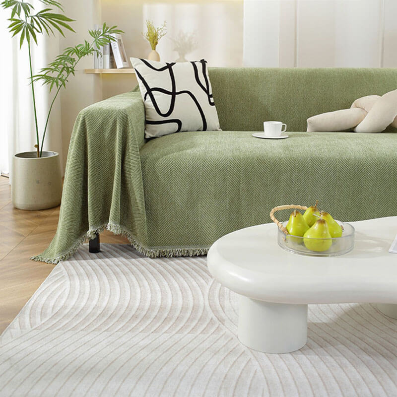 Quaste Outdoor Couchbezug Chenille-Decke mit Fischgrätenmuster