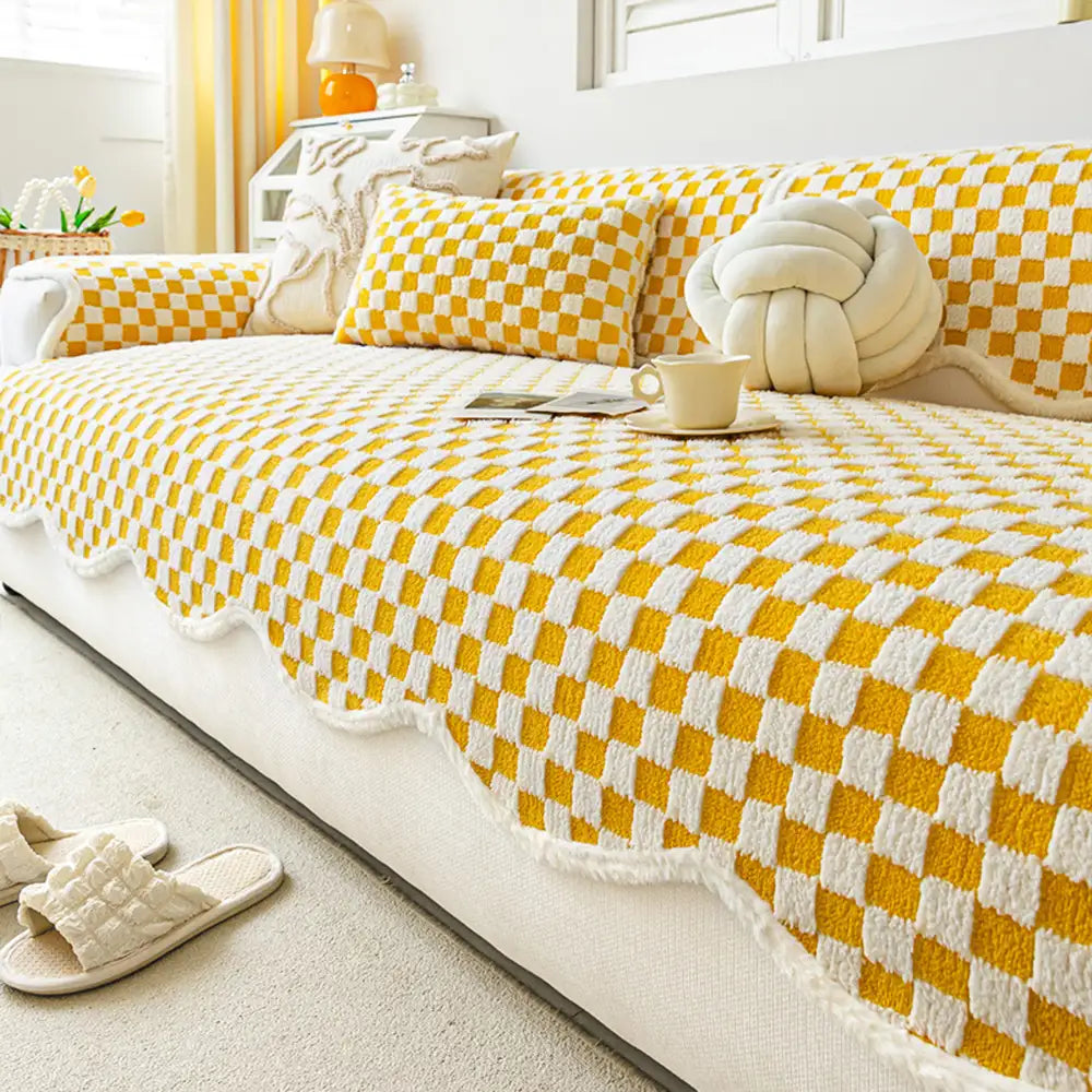 Klassische Schachbrett-Muster Plüsch bequemer, kratzfester, rutschfester Sofaüberzug