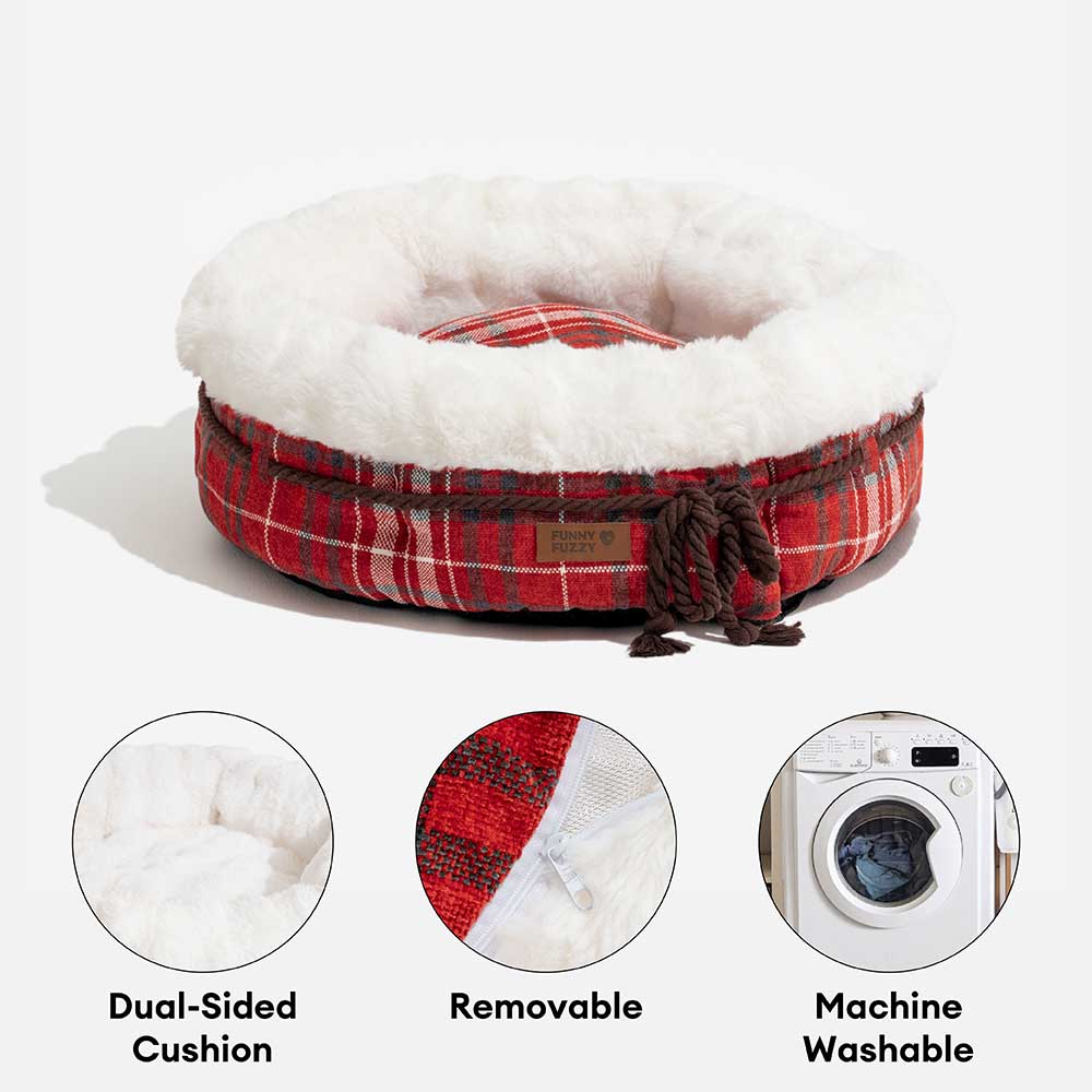 Klassisches Hundebett aus Jacquard-Plüsch in Donut-Form - Snuggle Den