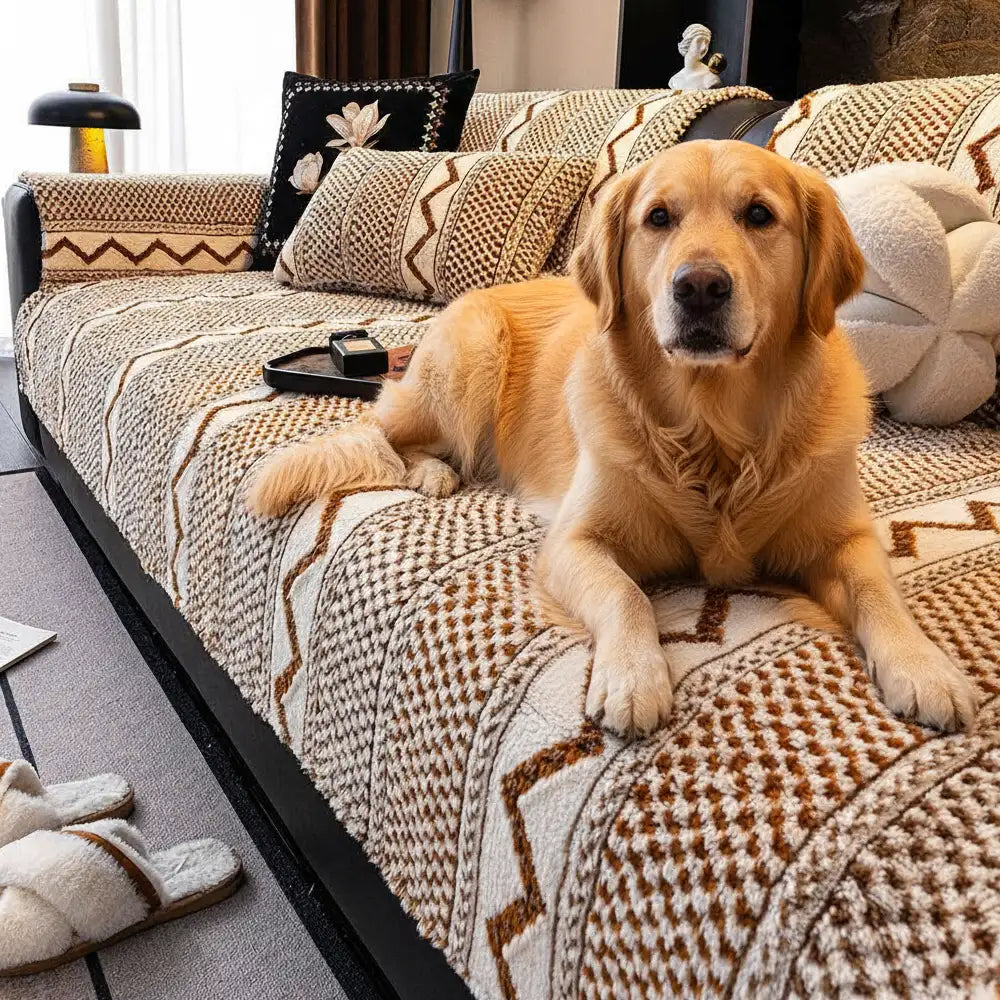 Klassischer Karomuster-Plüsch, kratzfest, bequem, rutschfester Sofabezug