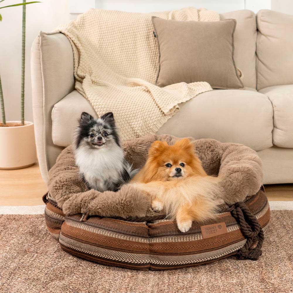 Klassisches Hundebett aus Jacquard-Plüsch in Donut-Form - Snuggle Den