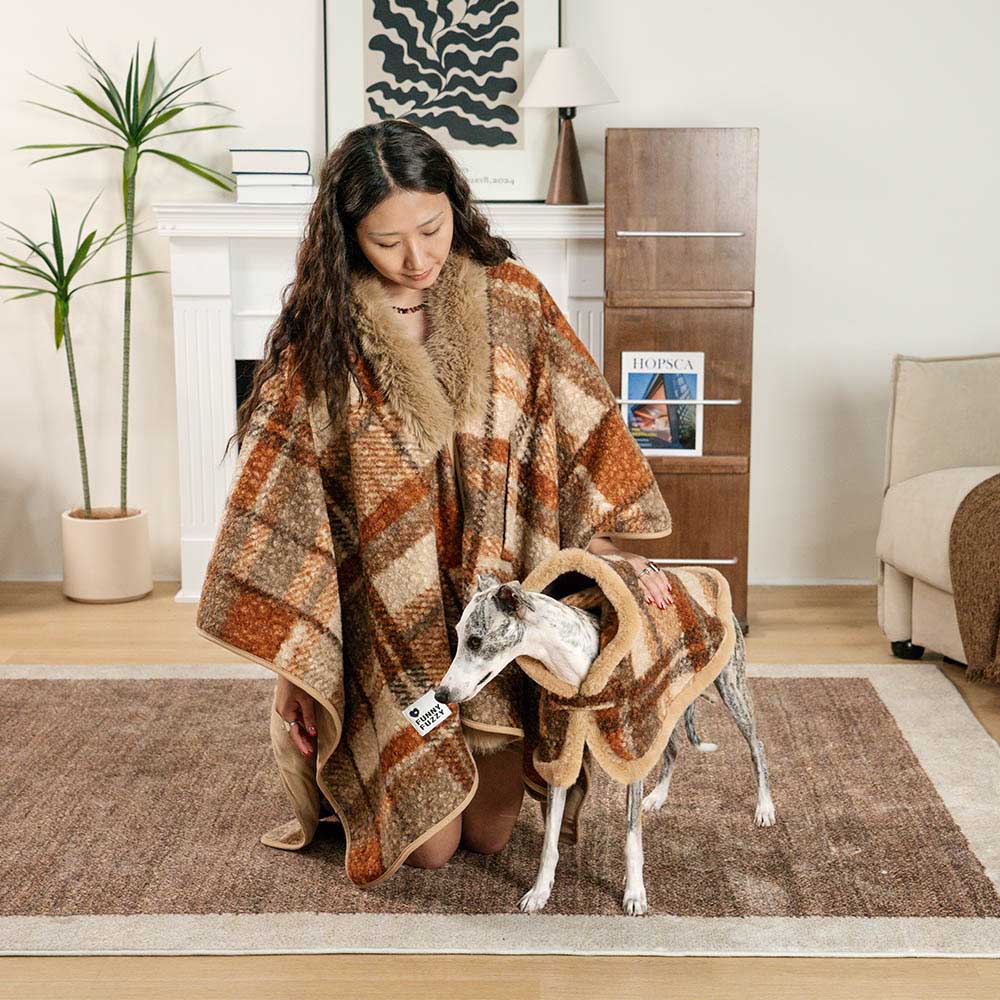 Klassischer Karierter Warmer Poncho für Mensch und Hund - Festliche Begleiter