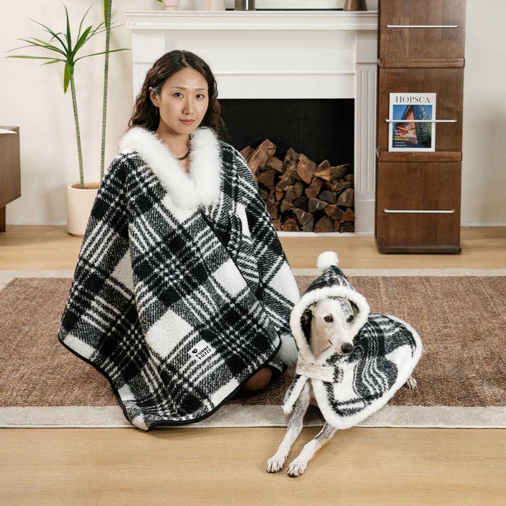 Klassischer Karierter Warmer Poncho für Mensch und Hund - Festliche Begleiter