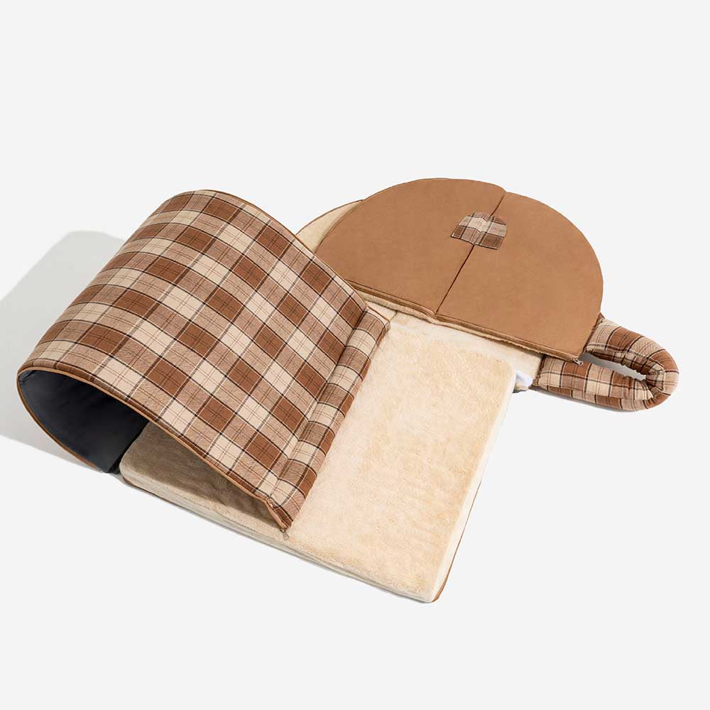 Klassisches Plaid-Haus orthopädisches Hundebett - Rückzugshütte