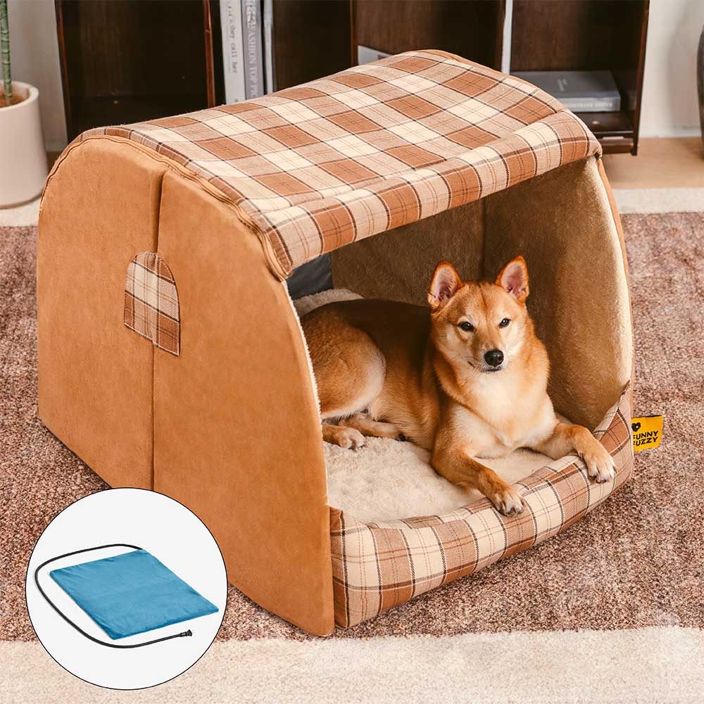 Klassisches Plaid-Haus orthopädisches Hundebett - Rückzugshütte