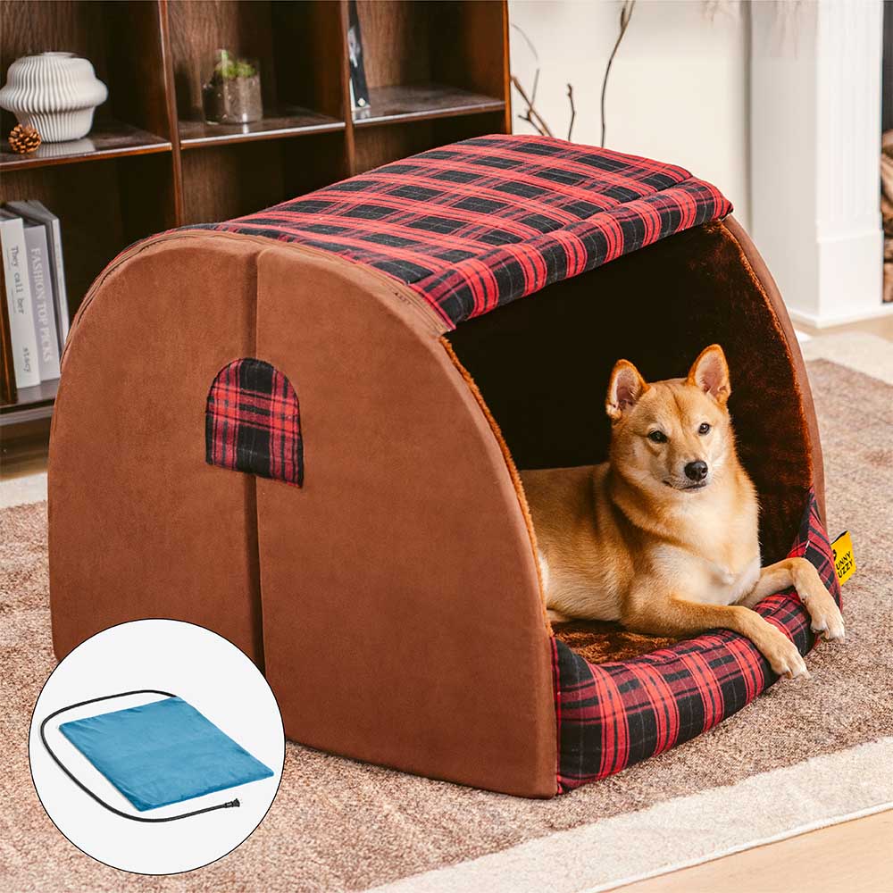Klassisches Plaid-Haus orthopädisches Hundebett - Rückzugshütte