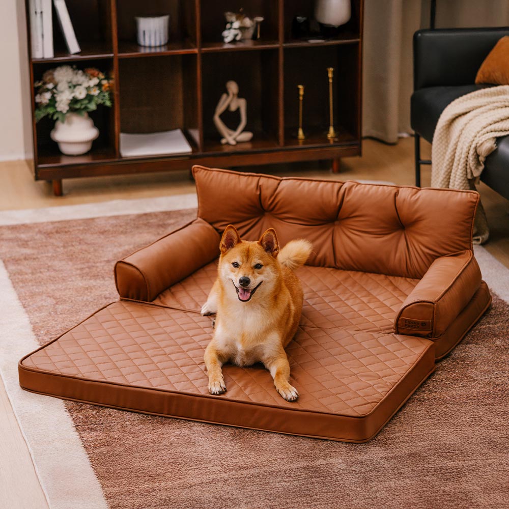 Luxe Kunstleder Faltbares Orthopädisches Großes Hundebett - Outdoor