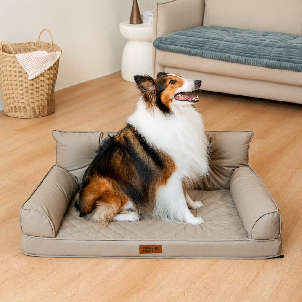Luxe Kunstleder Faltbares Orthopädisches Großes Hundebett - Outdoor