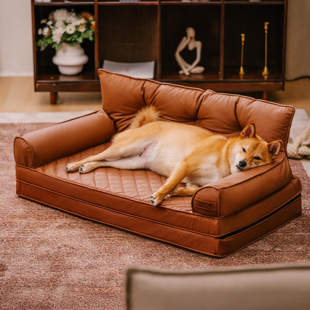 Luxe Kunstleder Faltbares Orthopädisches Großes Hundebett - Outdoor