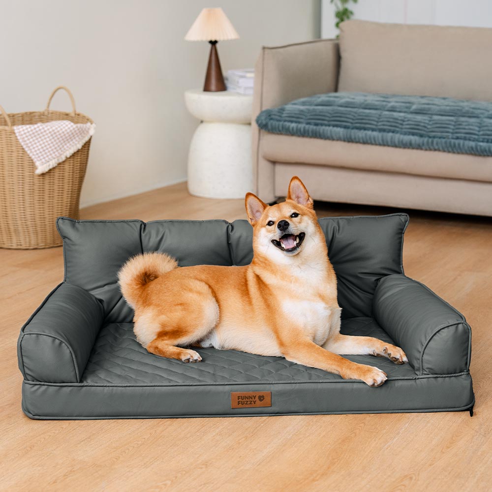 Luxe Kunstleder Faltbares Orthopädisches Großes Hundebett - Outdoor