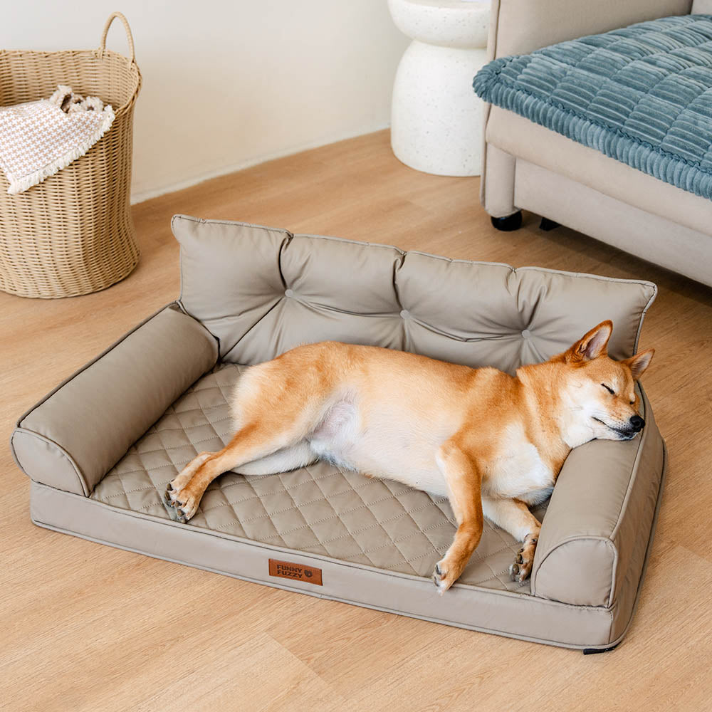 Luxe Kunstleder Faltbares Orthopädisches Großes Hundebett - Outdoor