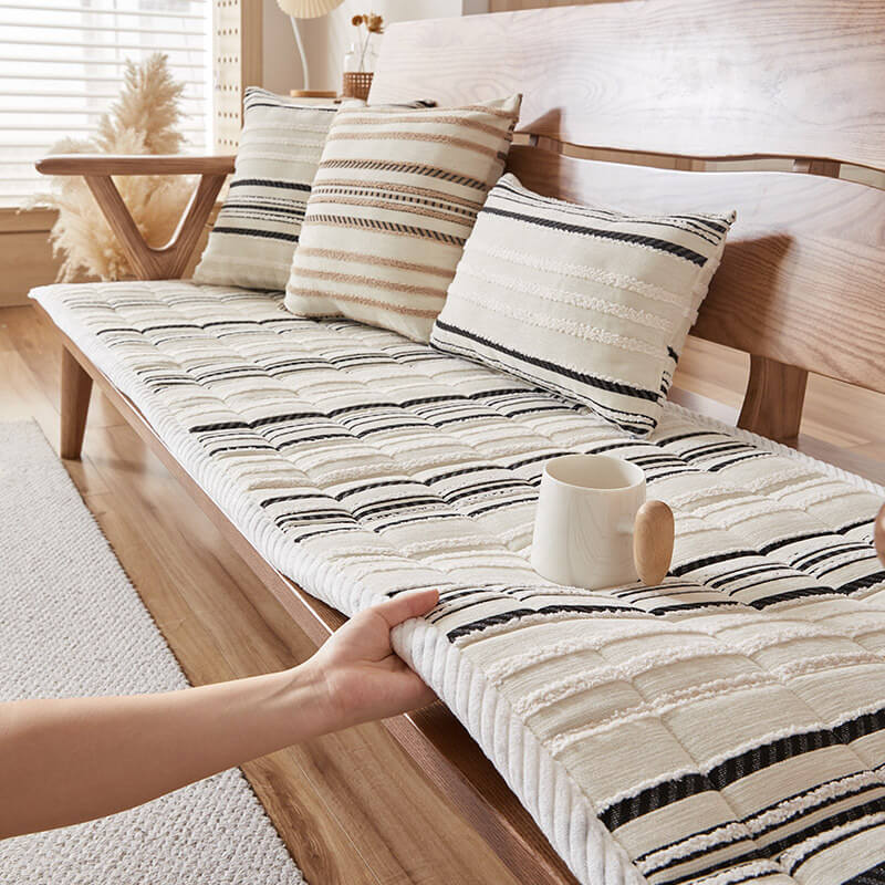 Gemütlicher Chenille gestreifter Plüsch-Sofaschoner, rutschfester Couchschutz für Haustiere