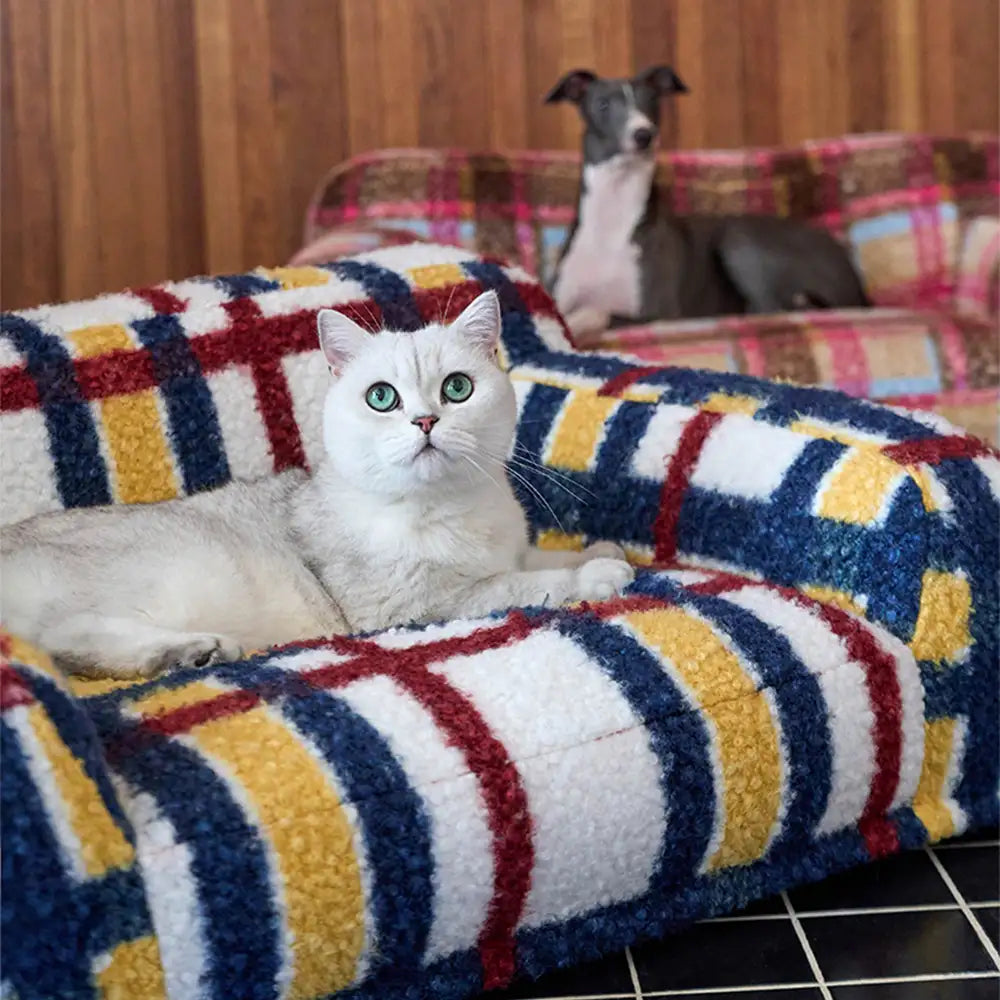 Gemütliches Plaid Faux Lammwoll waschbares Sofa-Bett für Hunde und Katzen - Vintage Modern