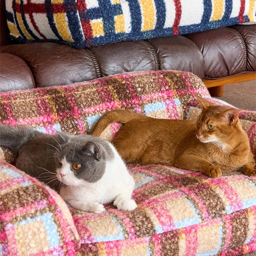 Gemütliches Plaid Faux Lammwoll waschbares Sofa-Bett für Hunde und Katzen - Vintage Modern