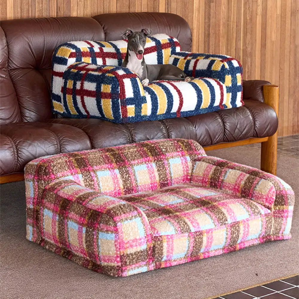 Gemütliches Plaid Faux Lammwoll waschbares Sofa-Bett für Hunde und Katzen - Vintage Modern
