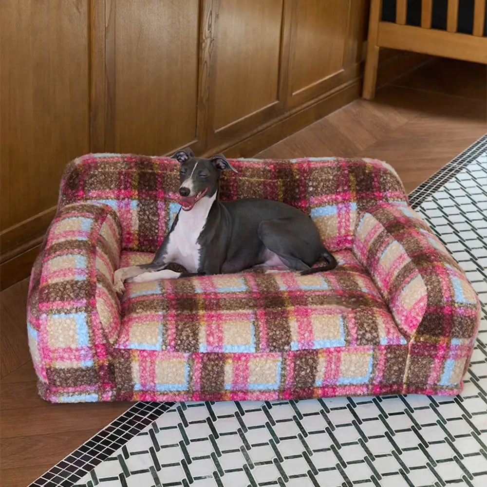 Gemütliches Plaid Faux Lammwoll waschbares Sofa-Bett für Hunde und Katzen - Vintage Modern