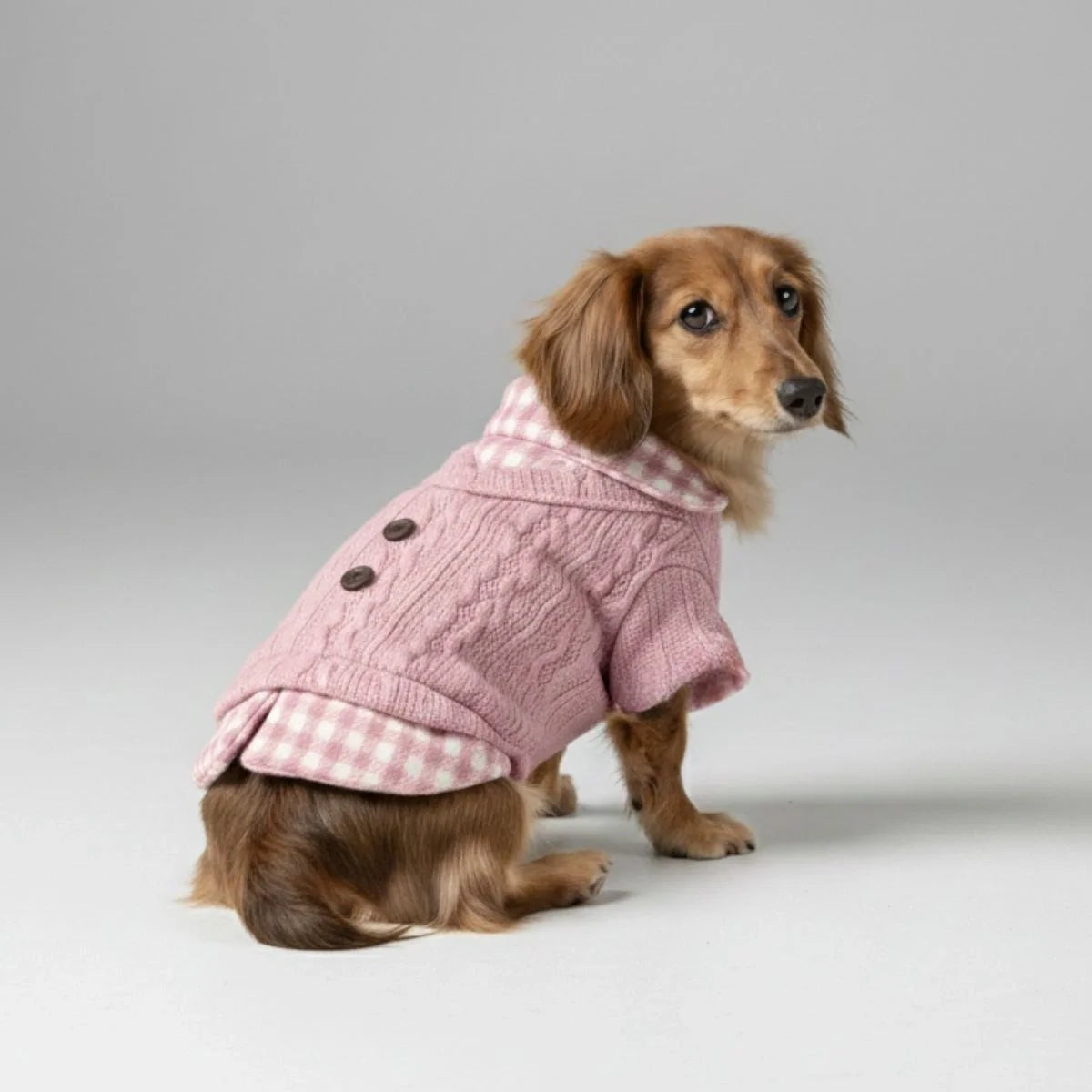 Gemütlicher gestrickter Hundepullover mit kariertem Kragen – Erhältlich in Pink und Blau