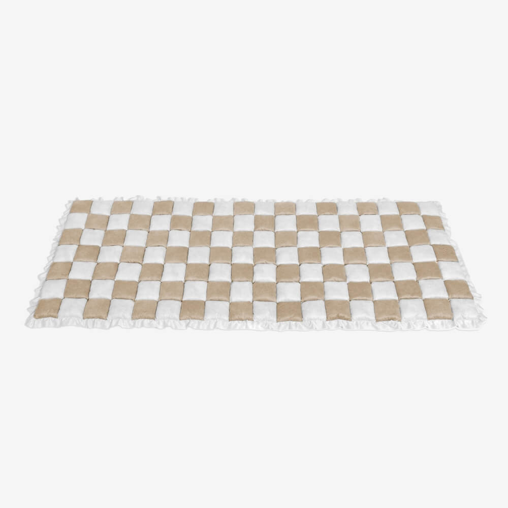 Cremefarbener großer karierten quadratischer fuzzy Haustier Hundematte Bett Ecksofa Couchbezug
