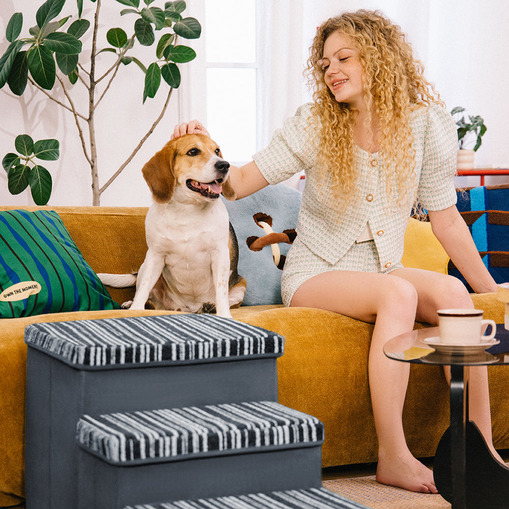 Klappbare Hundetreppe mit Stauraum und Wohnung - Funnyfuzzy SnugNest