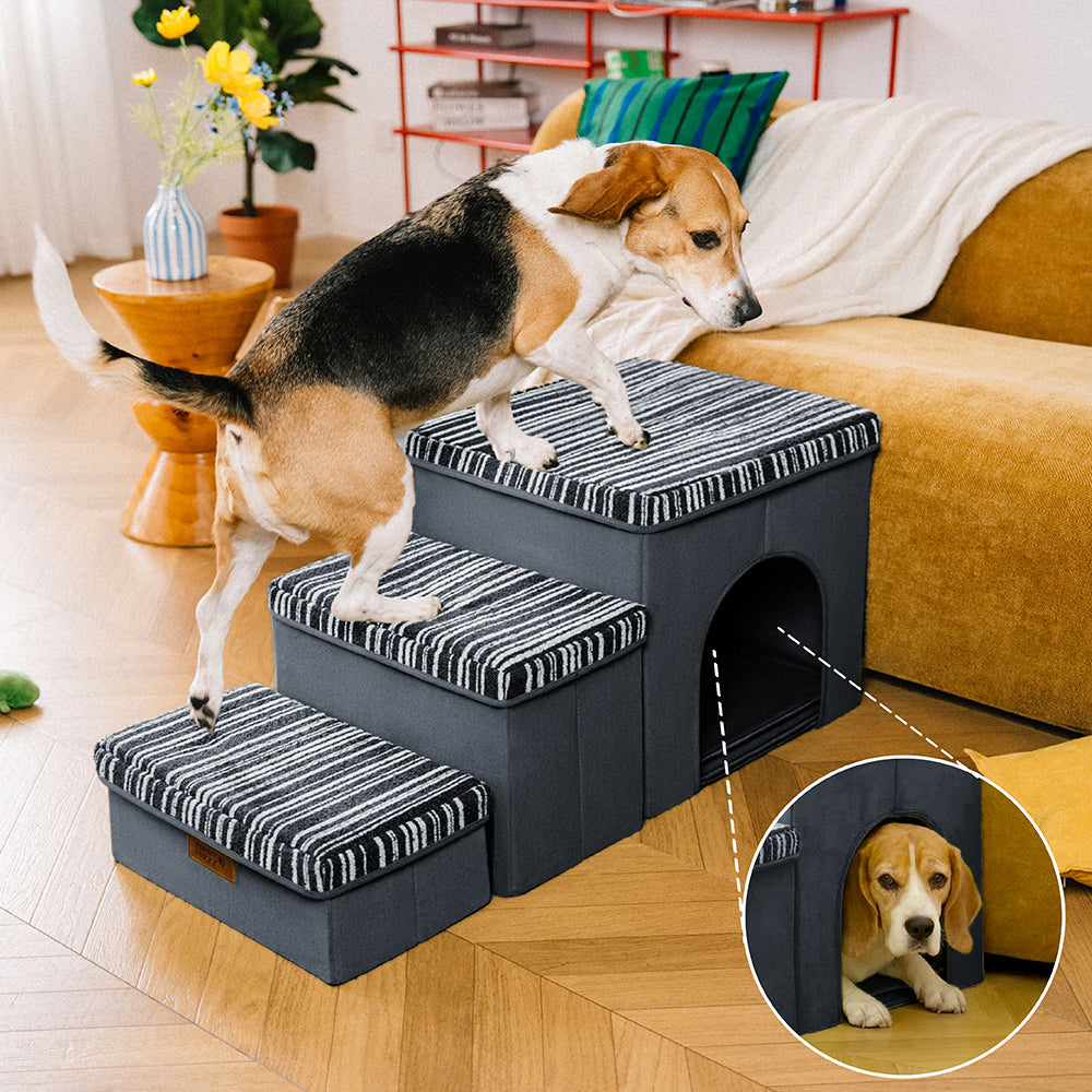 Klappbare Hundetreppe mit Stauraum und Wohnung - Funnyfuzzy SnugNest