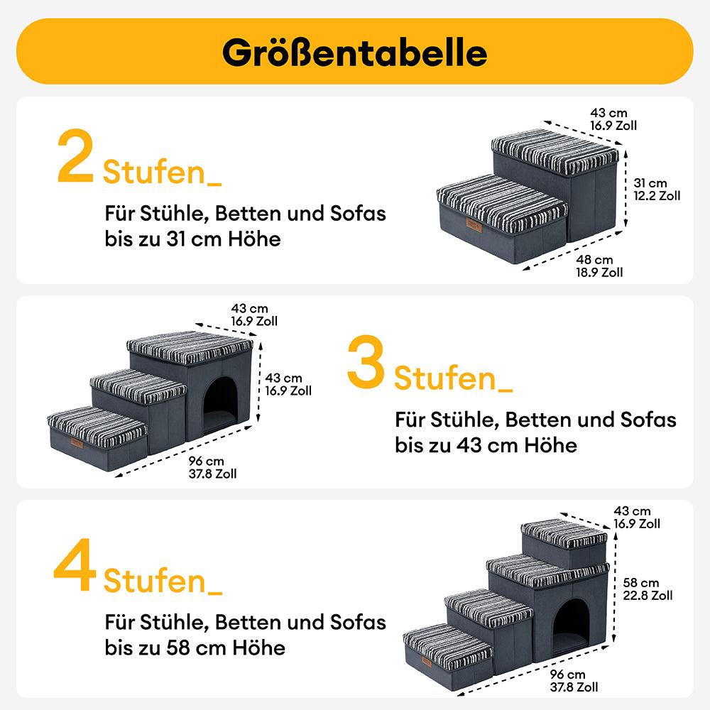 Klappbare Hundetreppe mit Stauraum und Wohnung - Funnyfuzzy SnugNest