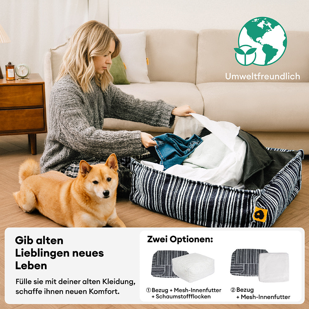 Nachhaltiger Stauraum Pouf Ottoman & Hundebett - Funnyfuzzy SnugNest