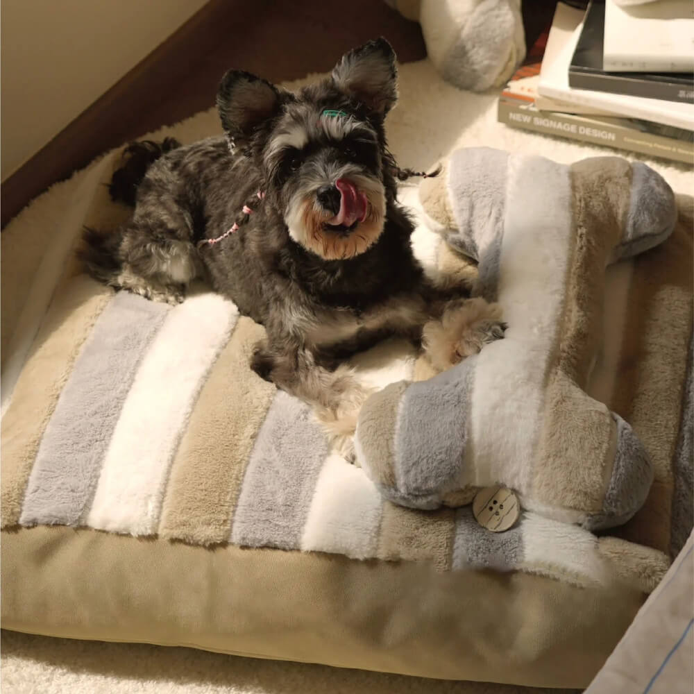 Deluxe-Hundebett aus gestreiftem Plüsch mit Kissen