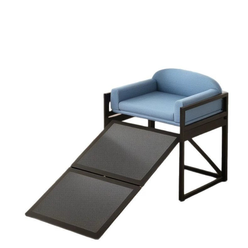 Erhöhtes Haustier-Sofa-Bett mit Treppe und Rampe für das Schlafsofa oder als Fensterplatz für Hunde.