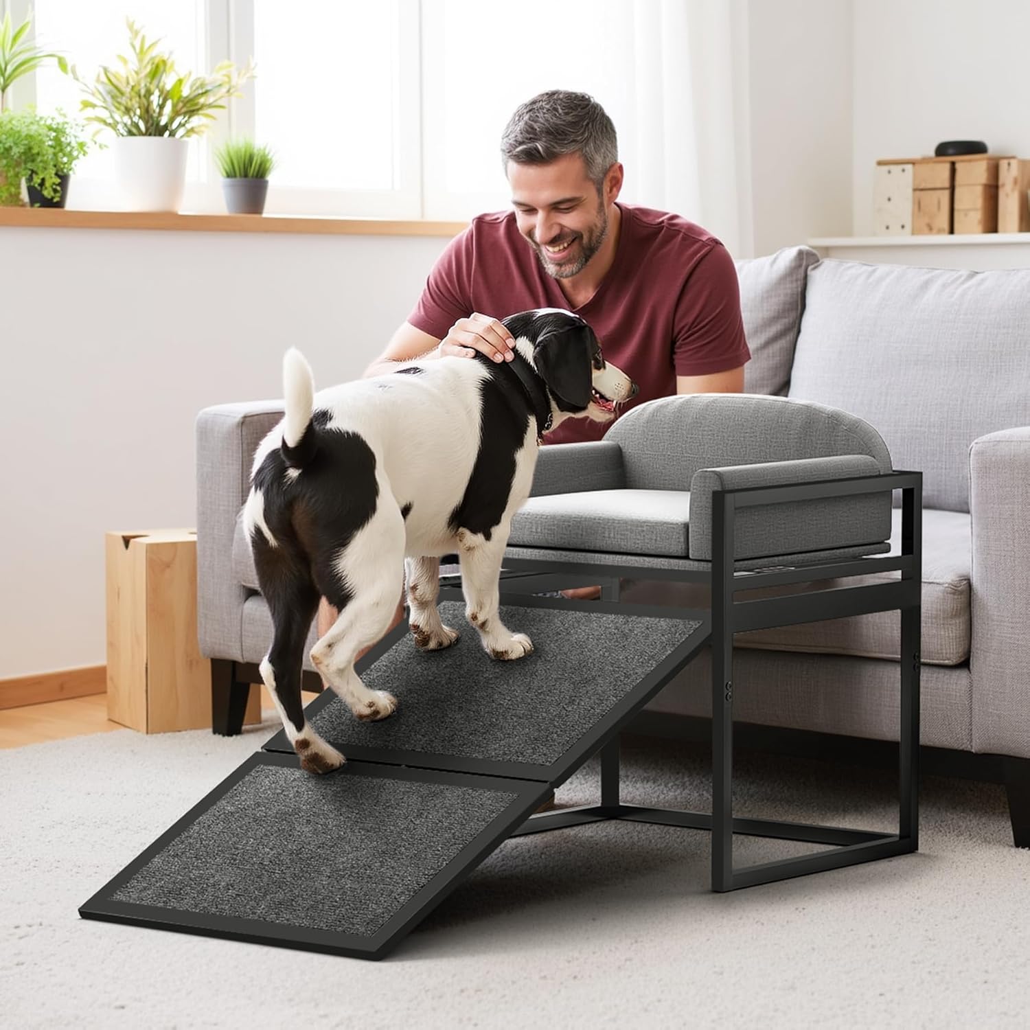 Erhöhtes Haustier-Schlafsofa mit Treppe für das Bett oder Hundefensterplatz - Haustierfreundliches Schlafzimmer
