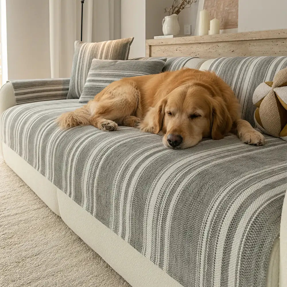 Naturstreifen Chenille Verdickter Sofa-Schutz Waschbar Rutschfeste Couch-Bezug