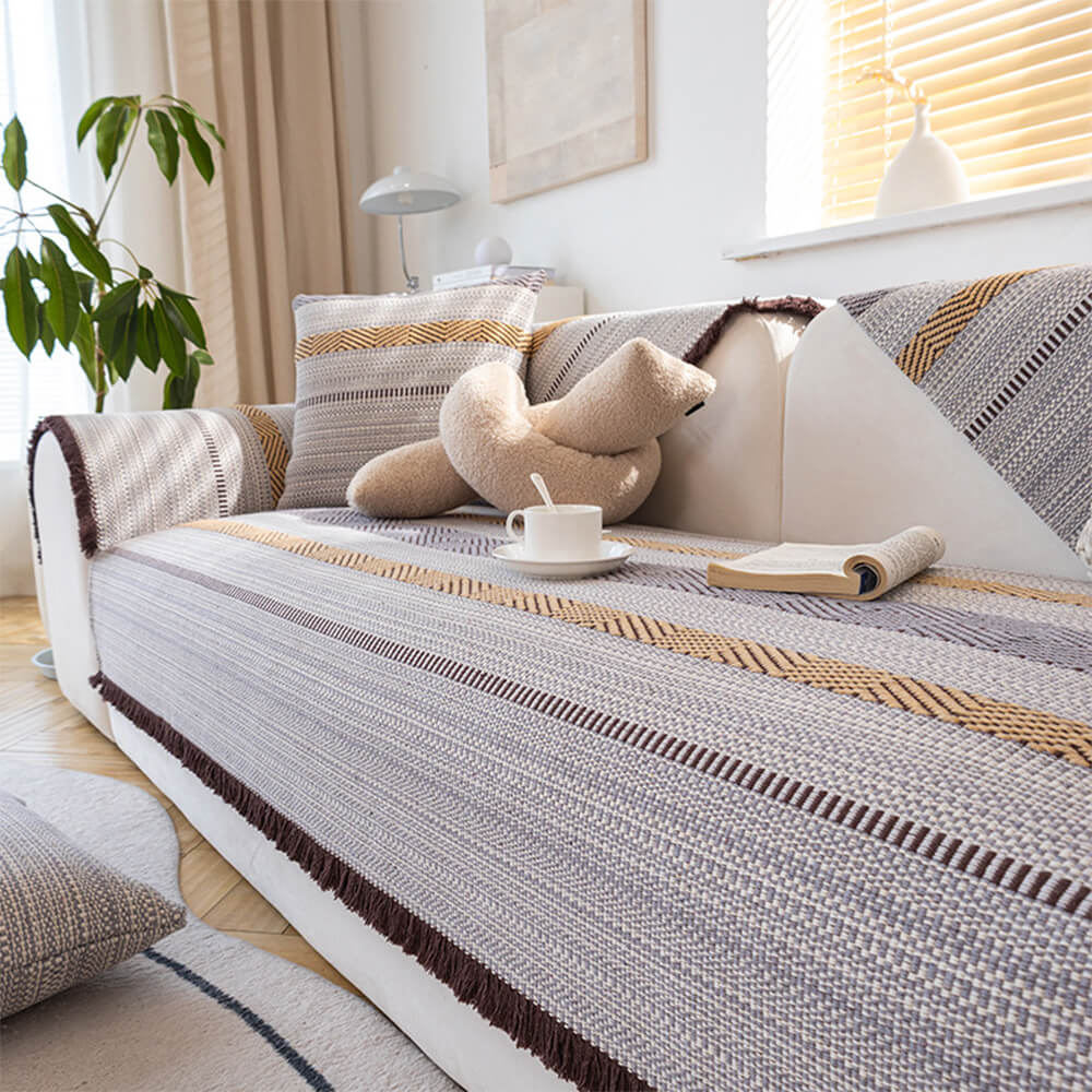 Klassischer Atmungsaktiver Sofabezug aus natürlichem Baumwollleinen