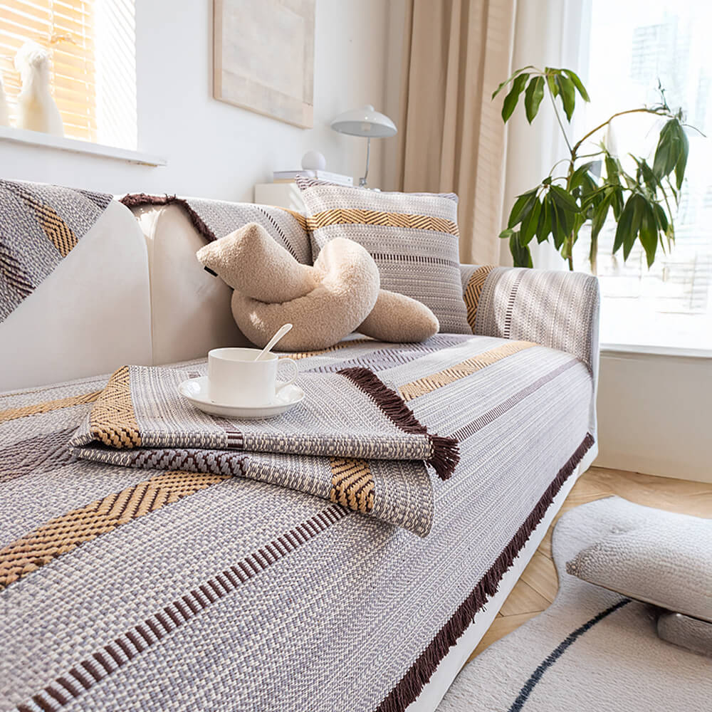 Klassischer Atmungsaktiver Sofabezug aus natürlichem Baumwollleinen