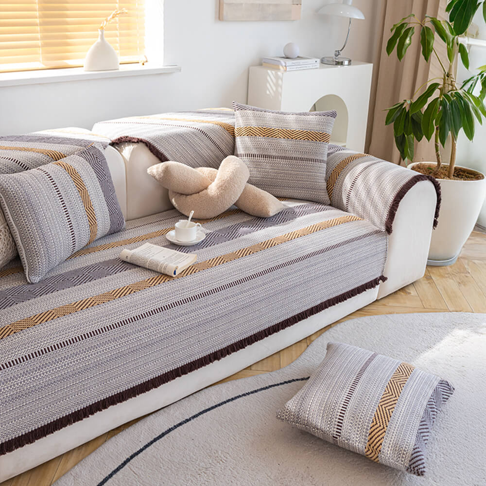 Klassischer Atmungsaktiver Sofabezug aus natürlichem Baumwollleinen