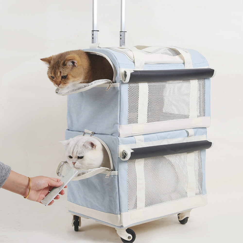 Doppel-Layer Geräumige Mehrkatzen-Reise-Tiertransporttasche mit Rollen