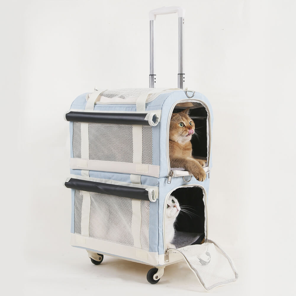 Doppel-Layer Geräumige Mehrkatzen-Reise-Tiertransporttasche mit Rollen