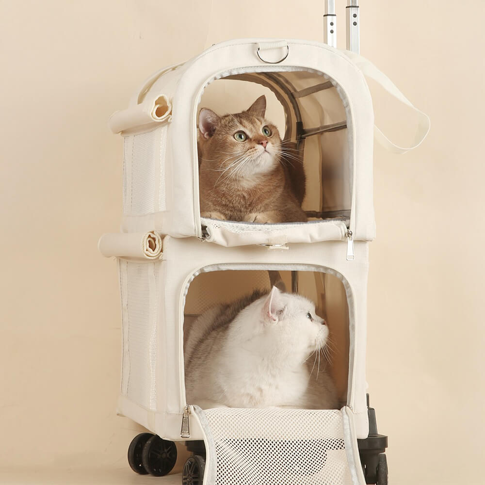Doppel-Layer Geräumige Mehrkatzen-Reise-Tiertransporttasche mit Rollen