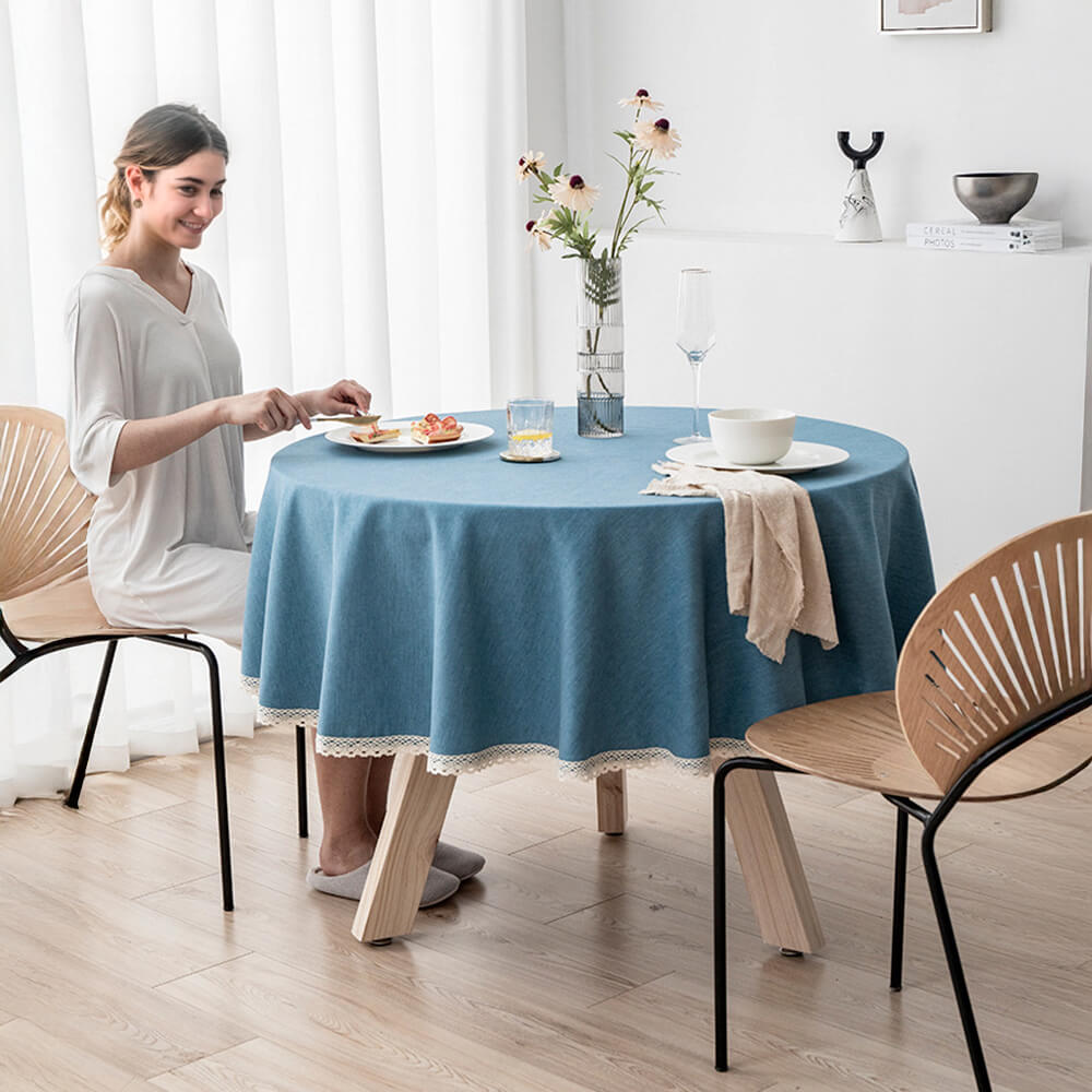 Minimalistische Leinen wasserdichte und ölresistente pflegeleichte runde Tischdecke