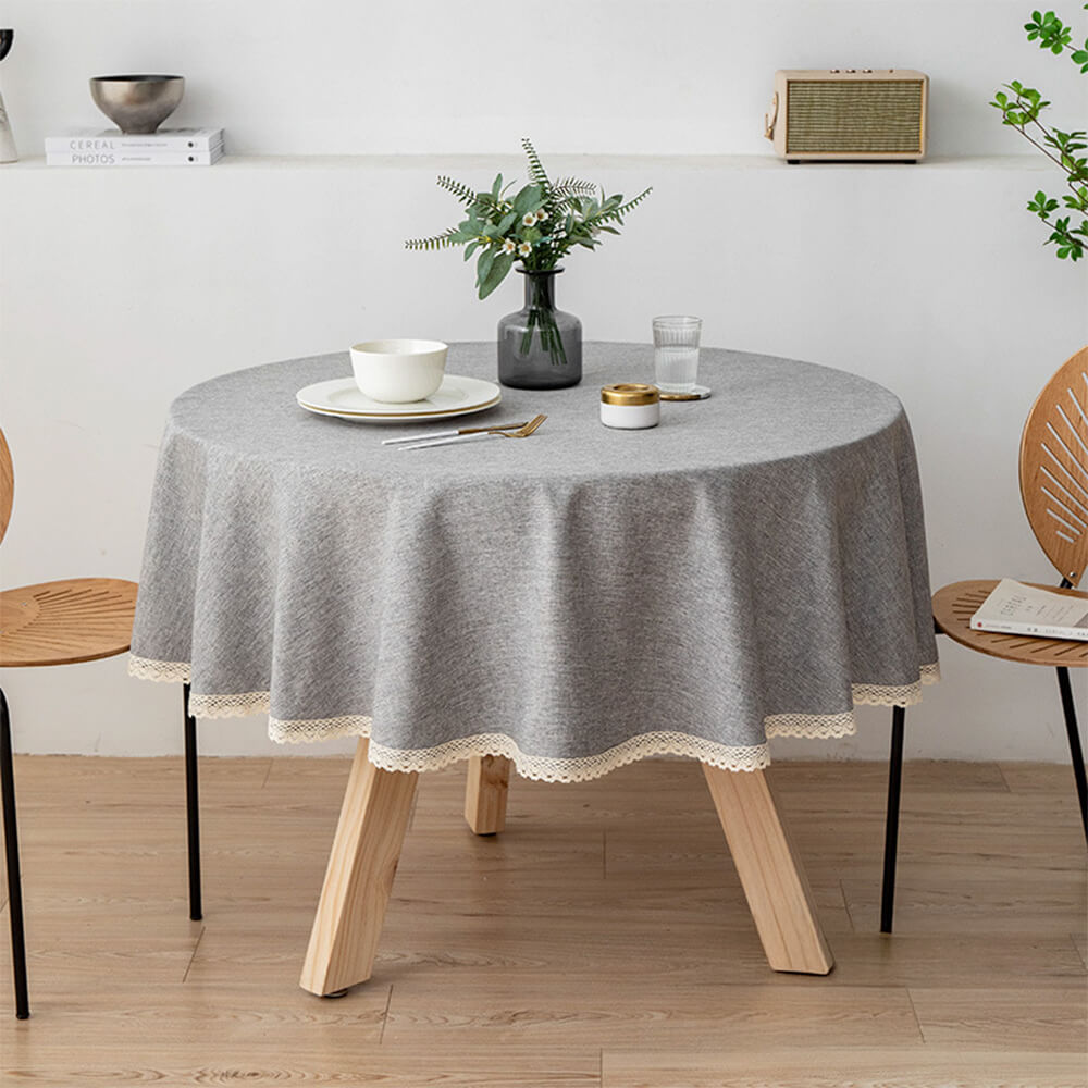 Minimalistische Leinen wasserdichte und ölresistente pflegeleichte runde Tischdecke