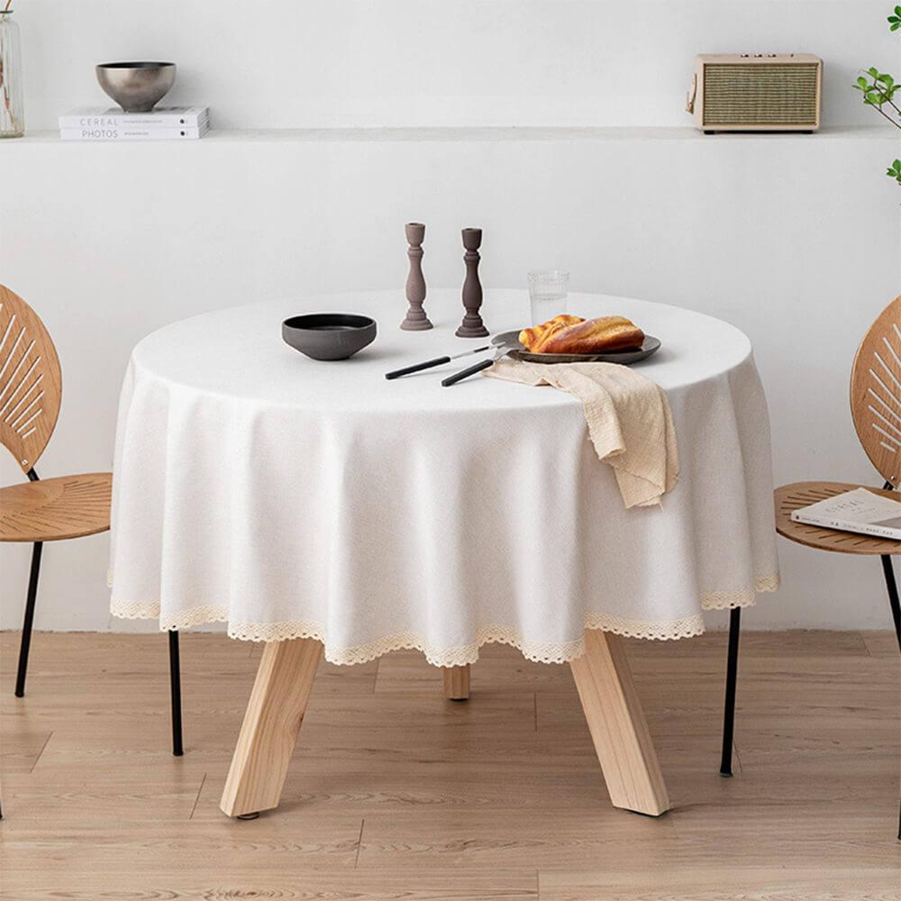Minimalistische Leinen wasserdichte und ölresistente pflegeleichte runde Tischdecke