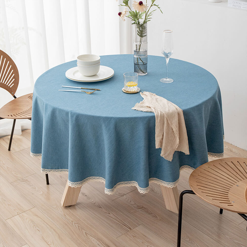 Minimalistische Leinen wasserdichte und ölresistente pflegeleichte runde Tischdecke