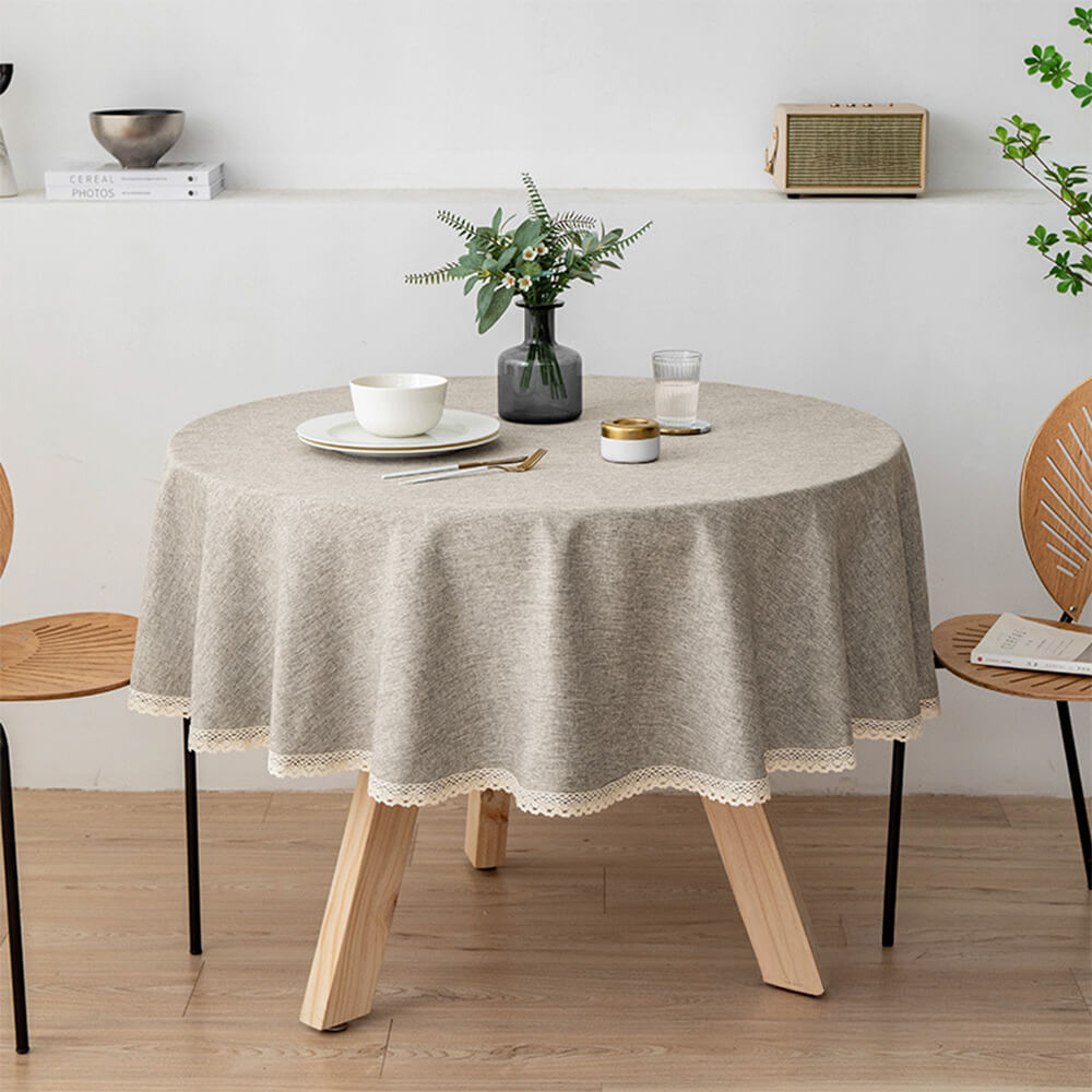 Minimalistische Leinen wasserdichte und ölresistente pflegeleichte runde Tischdecke