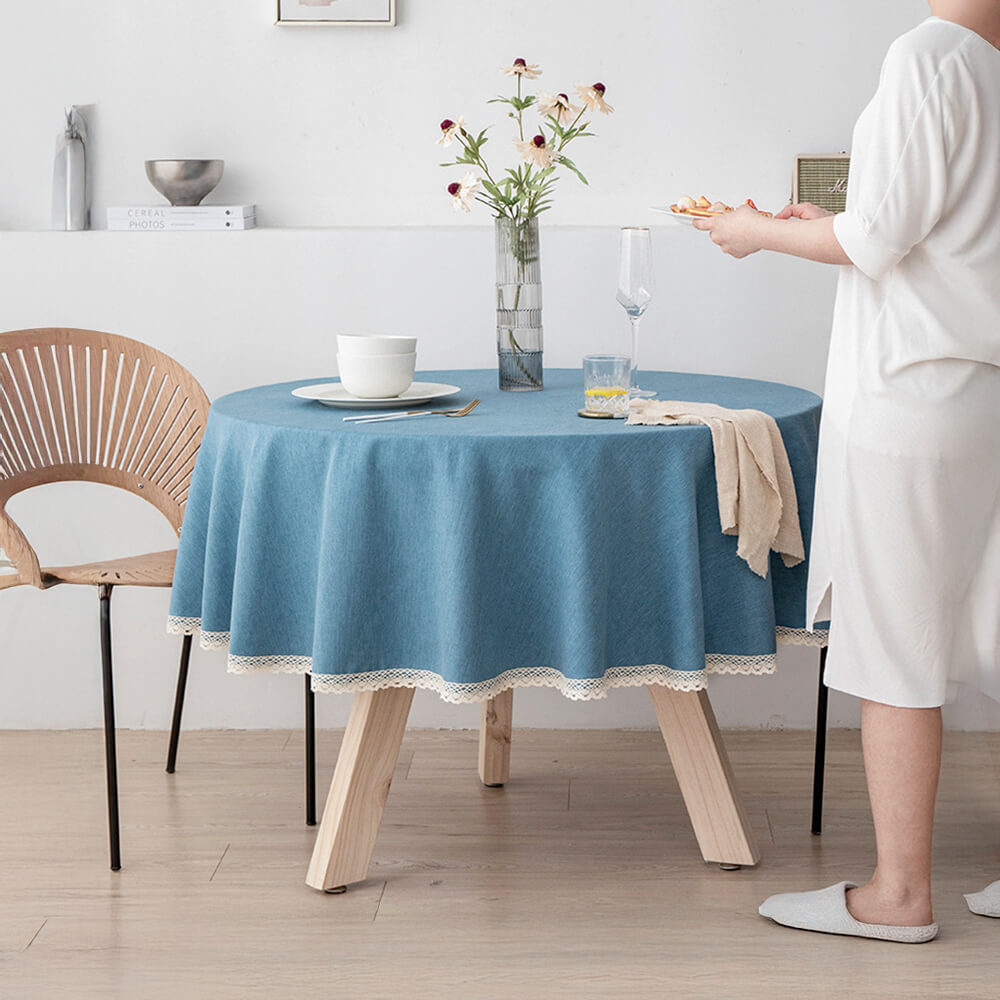 Minimalistische Leinen wasserdichte und ölresistente pflegeleichte runde Tischdecke